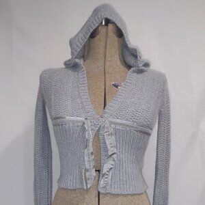 GAP Y2K GRAY SILVER CROPPED KNIT CARDIGAN SWEATER BUTTON AND TIE FRONT SIZE M(8)